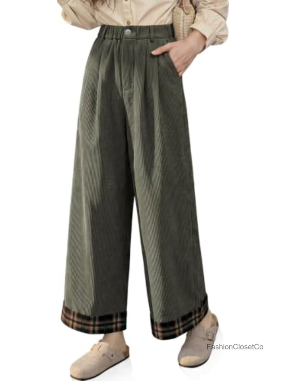 Women's Corduroy Wide Leg Palazzo Pants High Rise Pleated Trouser